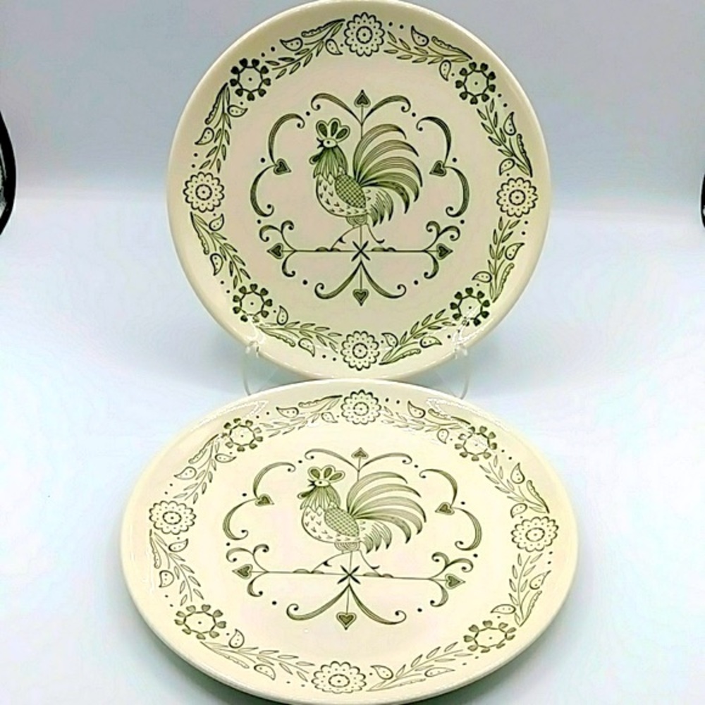 2 Scio Provinciale Dinner Plates. Rooster on Weathervane. Vintage 1960s
